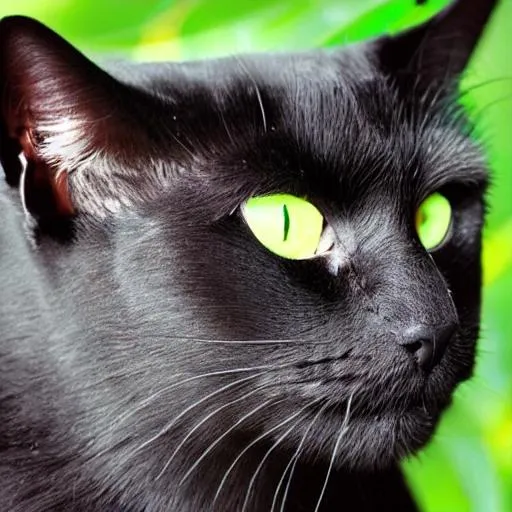 Prompt: a black cat with green eyes