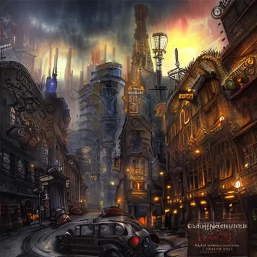 Prompt: steampunk walking city mist