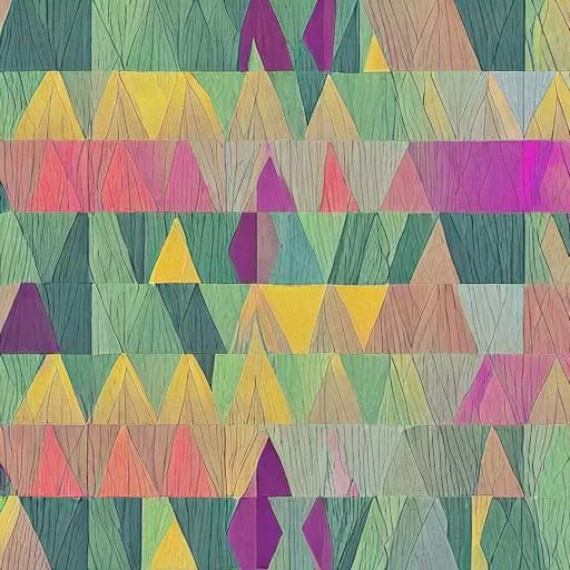 Prompt: A Forrest made of geometric shapes. Use appropriate colours for spring foliage.