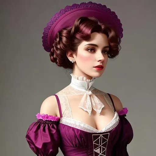 Prompt: A beautiful  victorian woman in a color scheme of magenta
