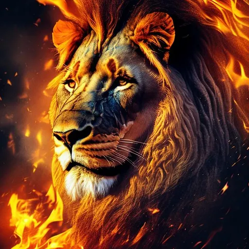 Prompt: A LION COMING FROM FIRE

