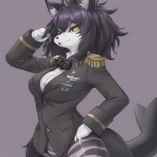 A anthropomorphic Furry Cat Girl Fursona With Black