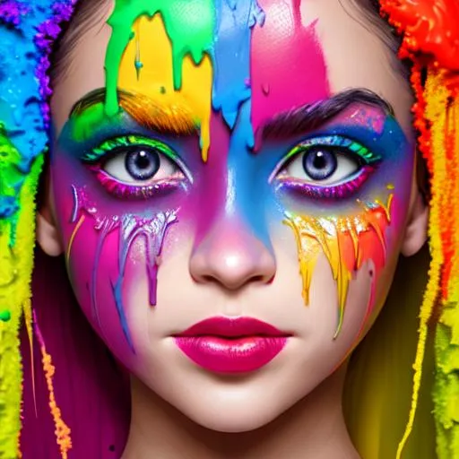 face dripping paint in rainbow colors, facial closeup | OpenArt