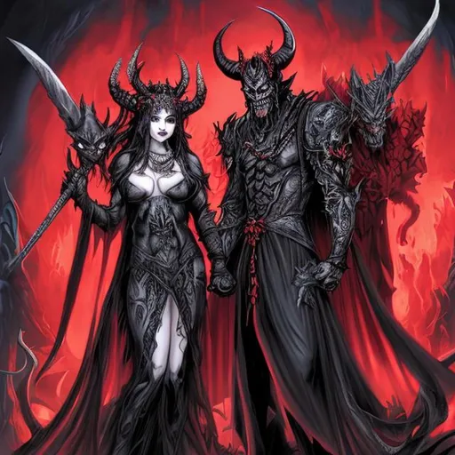 Prompt: demon queen and king asmodeus