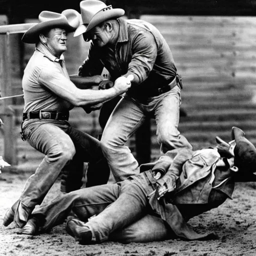 Prompt: john wayne getting his revenge on his bully