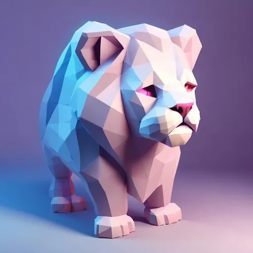Prompt: kawaii low poly {pink lion} character, 3d isometric render, white background, ambient occlusion, unity engine, square image