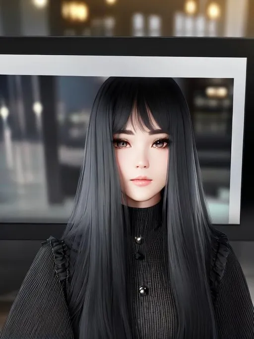 Prompt: 8k resolution ultra realistic picture of a beautiful girl, wearing elegant clothing, long black hair, beautiful grey eyes, depression. 