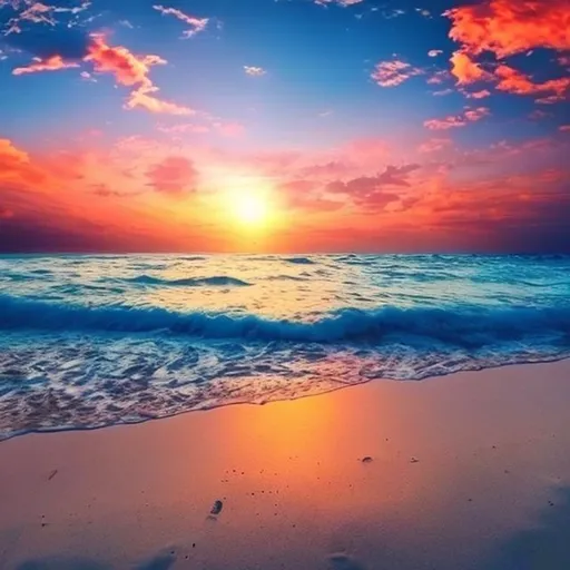 Prompt: A beautiful scenery with a beach and sunset