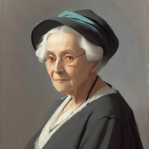 Prompt: A old woman portrait in the style of peder mork monsted.