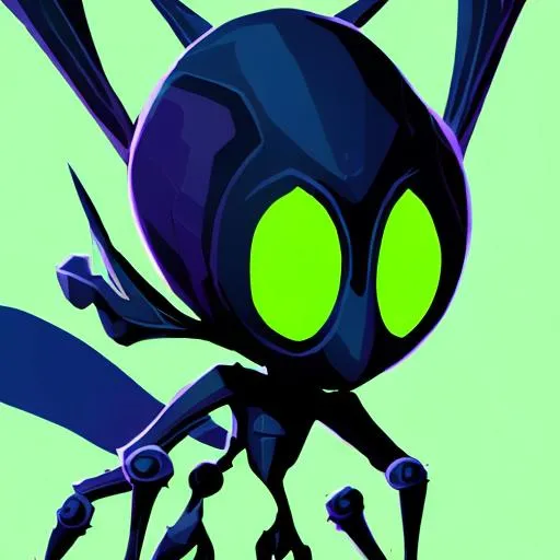 Prompt: Vriskaire has a unique and visually striking design that reflects its Homestuck inspiration. It resembles a small humanoid creature with insectoid features. Its body is predominantly dark blue, and it has vibrant yellow markings and glowing green eyes.

The Pokémon's limbs are elongated and flexible, allowing it to move with agility and grace. Its hands and feet have sharp, claw-like appendages, perfect for precision strikes and climbing. Vriskaire's most distinctive feature is its set of large, translucent wings that shimmer with a prismatic glow.

The wings are reminiscent of Vriska Serket's iconic eightfold symbol from Homestuck, with each section representing a different aspect of its powers. The wings can manipulate luck and probabilities, granting Vriskaire enhanced accuracy and evasiveness during battles.

Vriskaire is known for its mischievous grin, always appearing as if it's plotting something devious. It carries a set of throwing knives on its belt-like accessory, ready to unleash a flurry of precise and well-planned attacks. Its agile movements and calculated strikes make it a formidable opponent in battle.

In terms of abilities, Vriskaire possesses psychic powers that allow it to manipulate the probability of events. It can alter the outcome of its attacks, enhancing their effectiveness or making them more unpredictable. Additionally, Vriskaire has the ability to induce minor illusions, creating distractions or concealing its presence.

Vriskaire's personality and design pay homage to the complexity and intrigue of the "Homestuck" universe. It embodies the spirit of adventure, strategic thinking, and embracing the unexpected, making it an intriguing addition to any Pokémon team
