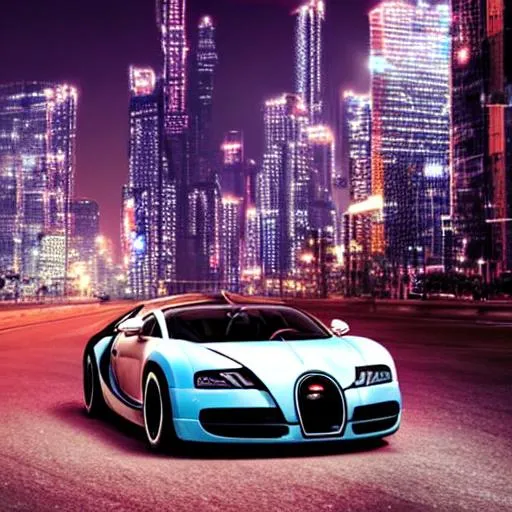 Bugatti Veyron in a futuristic cyberpunk city in the... | OpenArt