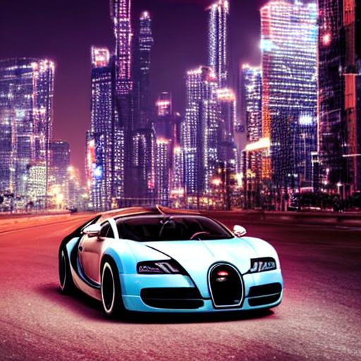 Bugatti Veyron in a futuristic cyberpunk city in the... | OpenArt