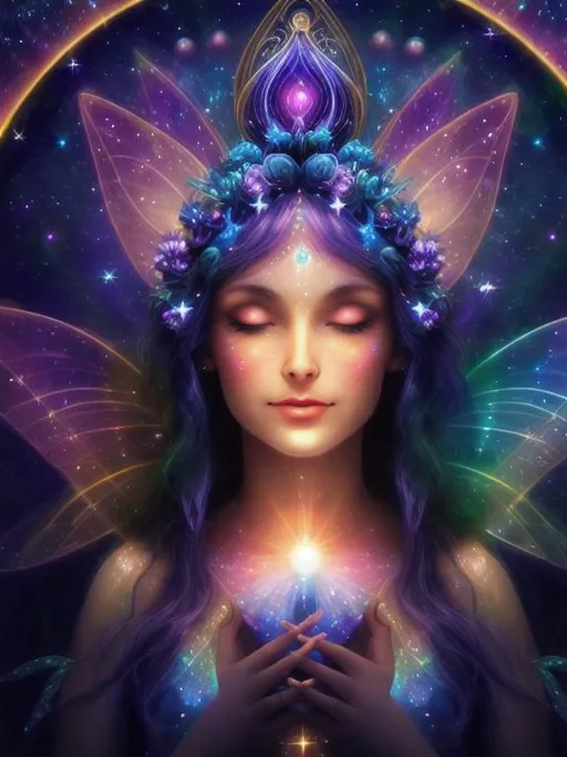 Prompt: cosmic,etherial, fairy, goddess of light ,closeup