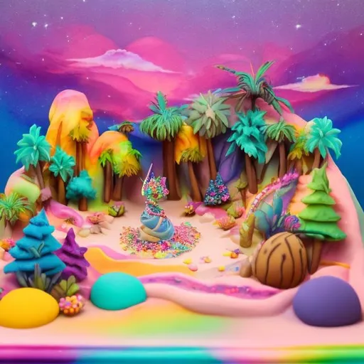 Prompt: Lisa frank style desert diorama