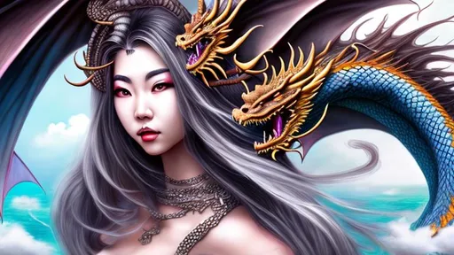 Prompt: Dragon, Dragon woman, beautiful, {{{Hyper detailed}}}, {{{Photorealistic}}}, {{{Hyper realistic}}}