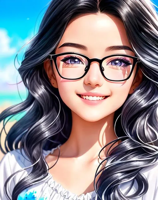 Prompt: a cute young cartoon girl with glasses smiling, similar appearance with white dress, wavy and messy black hair, a hyper-realistic style with exceptional detail and sharp focus on every aspect of the girl's appearance. vibrant, colorful tones, and the overall effect is breathtakingly beautiful, under sunlight

hyper realistic watercolor masterpiece, smooth soft skin, big dreamy eyes, beautiful fluffy volume hair, symmetrical, anime wide eyes, soft lighting, detailed face, ross draws, concept art, digital painting, full body

hyper realistic masterpiece, highly contrast water color pastel mix, sharp focus, digital painting, pastel mix art, digital art, clean art, professional, contrast color, contrast, colorful, rich deep color, studio lighting, dynamic light, deliberate, concept art, highly contrast light, soft back light, hyper detailed, super detailed, render, CGI winning award, hyper realistic, ultra realistic, UHD, HDR, 64K, RPG, inspired by wlop, UHD render, HDR render
