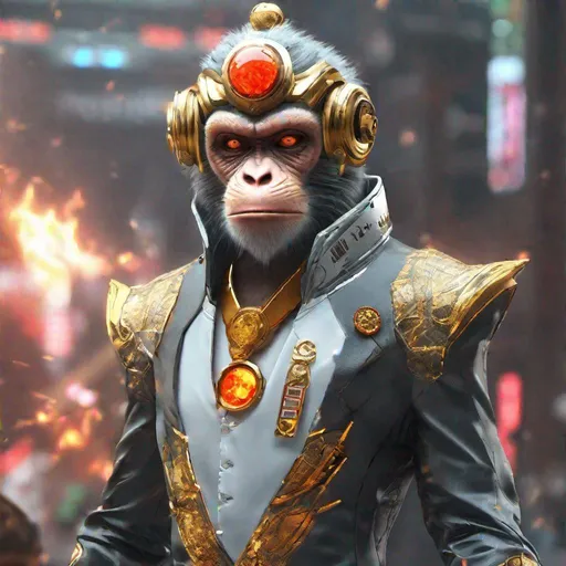 Prompt: A monkey king wear mecca suit,with fire ball on hand. Ultra realistic cyberpunk 