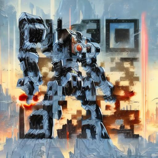masterpiece best quality mecha no humans black armor blue eyes science fiction fire laser ca