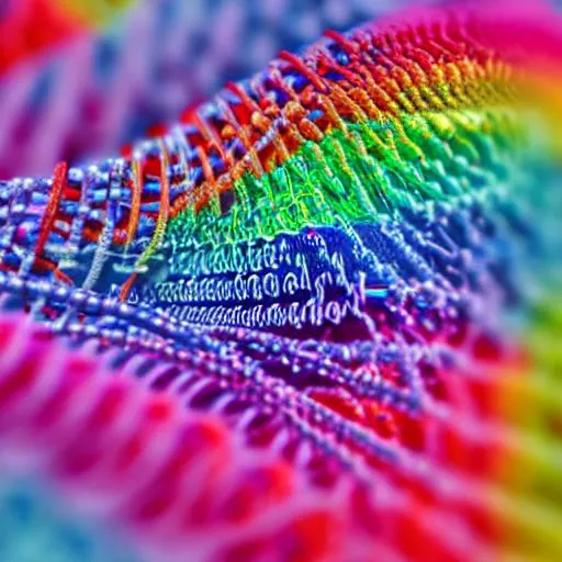 Prompt: Colorful strands of DNA spiraling down 