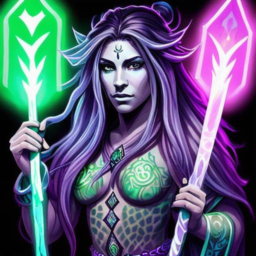 Water Genasi Female Druid With Purple Long Hair Blu 8088