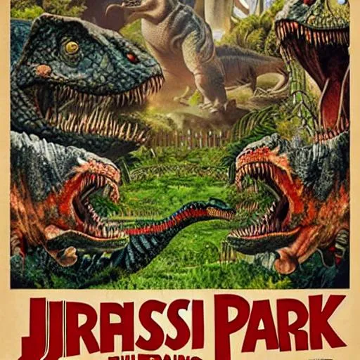 Prompt: jurassic park movie poster