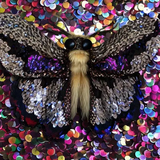 Prompt: Deaths head moth made out of Sequins 