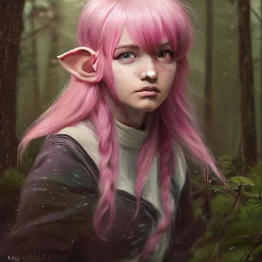 Portrait of a cute elfe with pink hair and with cute... | OpenArt