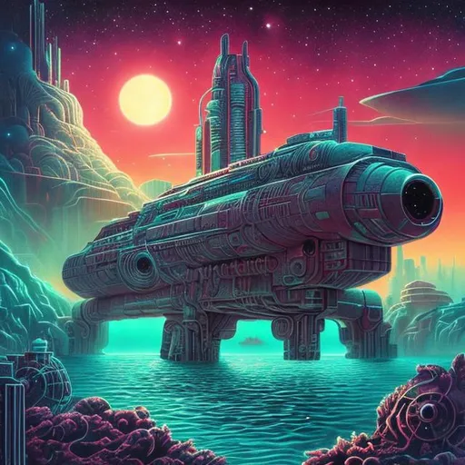 Prompt: retro art, underwater city, synthwave art, highly detailed, galaxy, cosmos