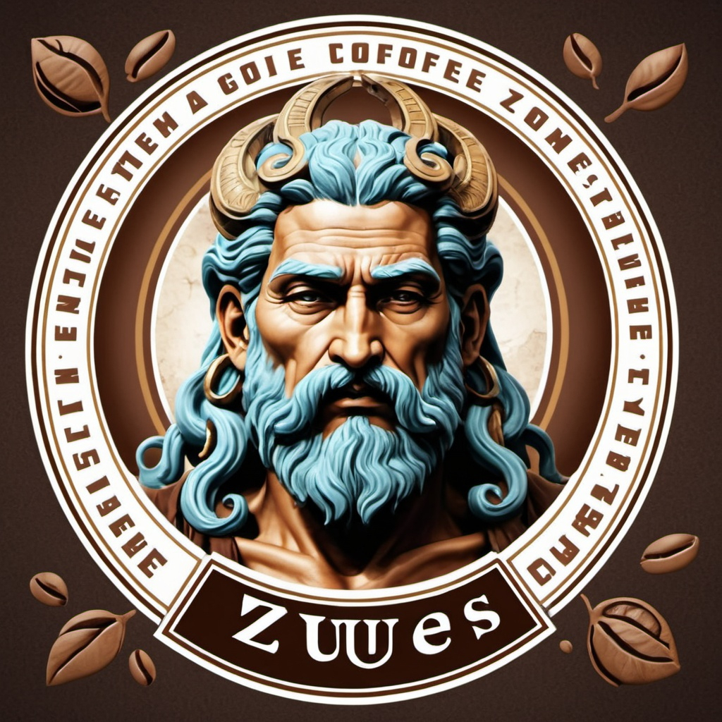 create a coffee label with zues as the ancient god