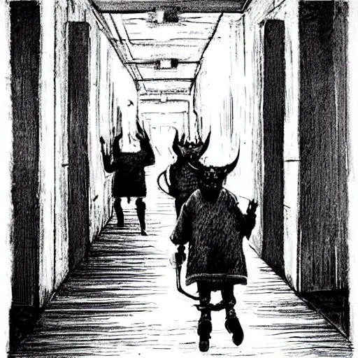 Prompt:  demons walking the hallways