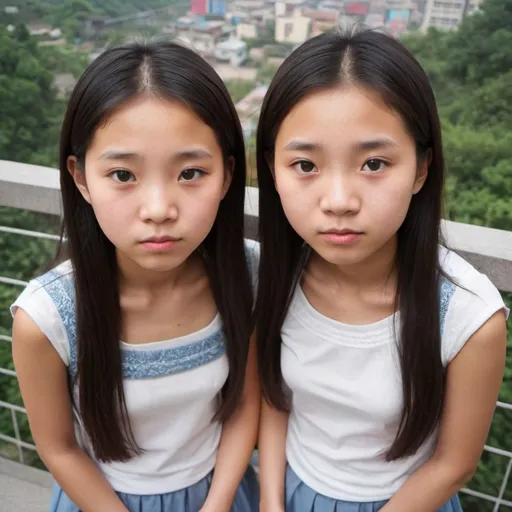 12 year old Chinese twins cute girls Accidental expo...