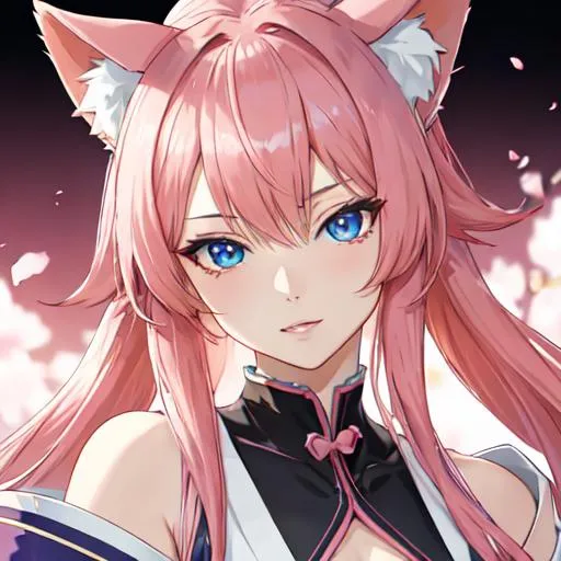 Prompt: Japan as a female human, 8k, UHD,  highly detailed, pink hair, blue eyes, cat ears, close up