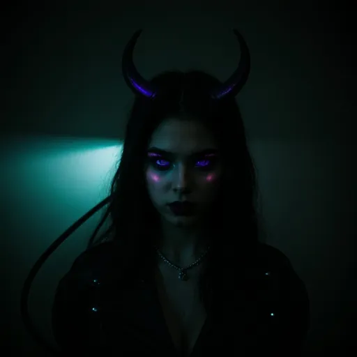 Prompt: beautiful female demon, hell, demonic, vaporwave, retro, neon, aesthetic, liminal, high quality, high definition, beautiful, dramatic lighting