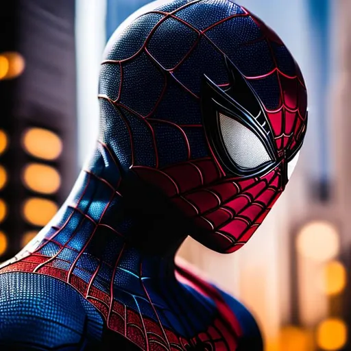 Prompt: spiderman head shot profile picture, ultrarealistic, new york city