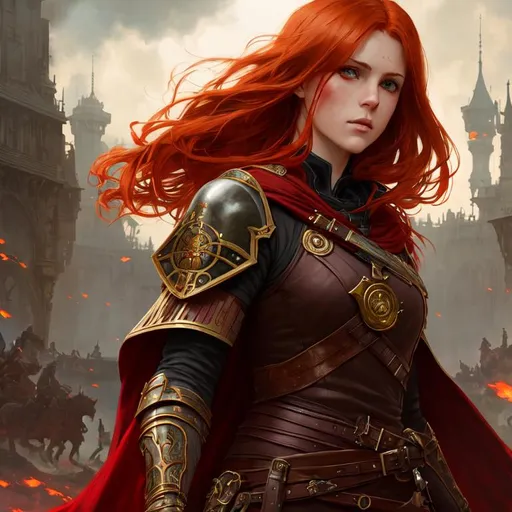 beautiful redhead curvy girl, Armor, castle background