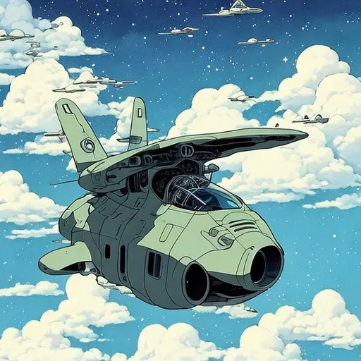 Prompt: The theme of the painting is flight. You have been tasked with designing a vehicle for the future.Take inspiration from Studio Ghibli.