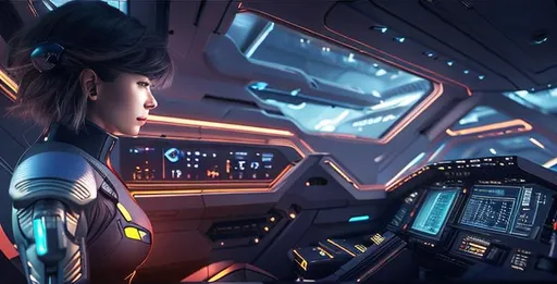 Prompt: real life photo, a female cyborg in a copckpit of a spaceship, ghost in the shell, high details, realistic, professionally colour graded, photorealism, 8k, pixiv, tumblr, instagram, deviantart, art by sakimi chan