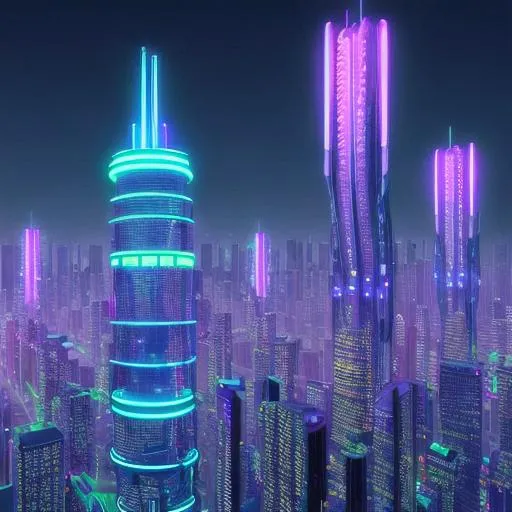 Prompt: Futuristic big city, 8k ultra hd beautiful neon glow towers 