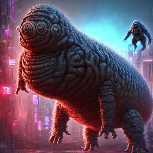 Prompt: nanoskopic cyberpunk tardigrade in the blood stream fighting bacteria, ultra detailed, digital art, uhd, 64k, dramatic, action, cinematic, toxic colors