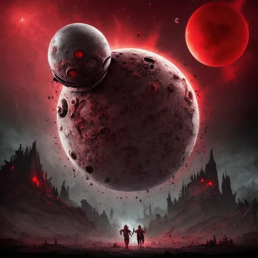 Prompt: A Planet invaded by an alien virus. Use Blood. Use Darker Red. Use Gothic Elements.