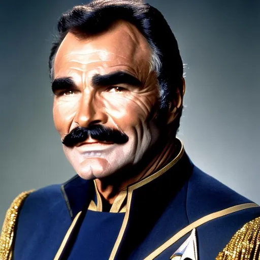 Prompt: A portrait of Burt Reynolds, wearing a Starfleet uniform, in the style of "Star Trek the Next Generation."