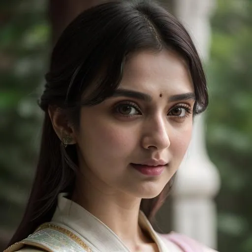 Prompt: Portrait up close, Upper torso, fantasy, Epic, Stunning, Spectacular, cinematic, 3D, 8k, HD, Beautiful!! White skin, actress female north Indian Aditi Rao hydari , 25 Yo, wear green hanfu, beautiful smile, detailed perfect nose, detail perfect pink lips, detailed gorgeous face, Beautiful big {heart-shaped}reflective Hazel eyes, messy hair bun, beautiful House background, morning sun rise, ultra detailed full body artistic photography, Gorgeous detailed face, shadows, brush strokes, ultra sharp focus, ominous, matte painting movie poster, golden ratio, epic, intricate, cinematic character render, hyper realistic, 64K --s98500