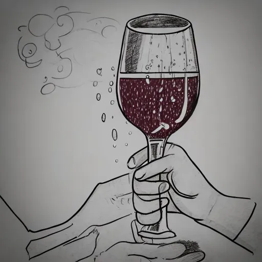 Prompt: A hand drawn picture of a man holding a champagne bottle and crying, simple lines
