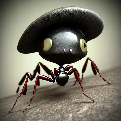 Prompt: scary ant with army hat
