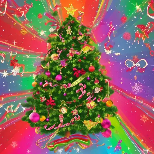 Prompt: Christmas tree in the style of Lisa frank