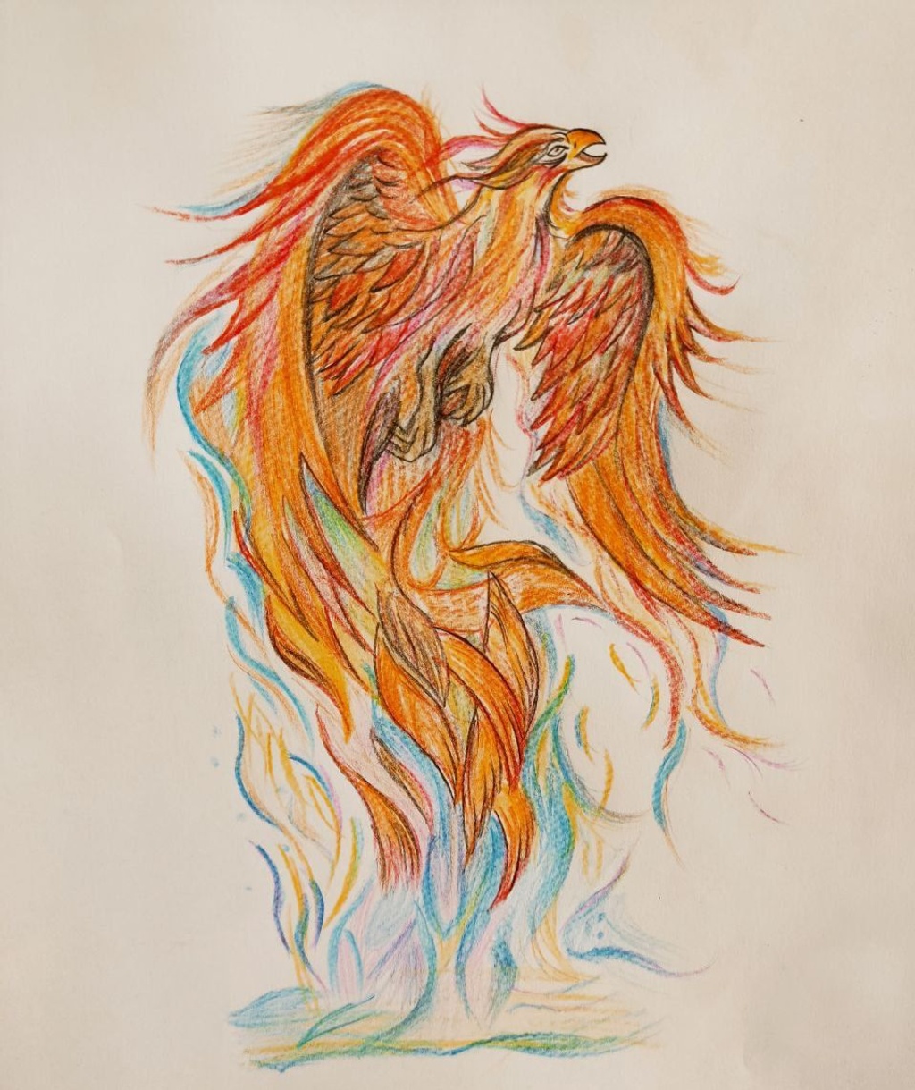 Black and white line art of a phoenix bird with... - Stock Illustration  [75369136] - PIXTA