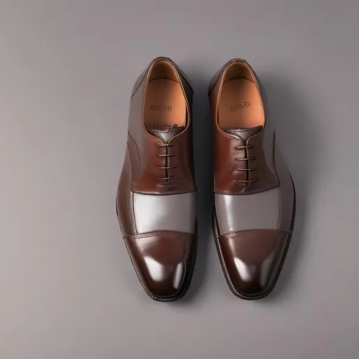 Prompt: 
Brown leather dress shoe on a light gray background