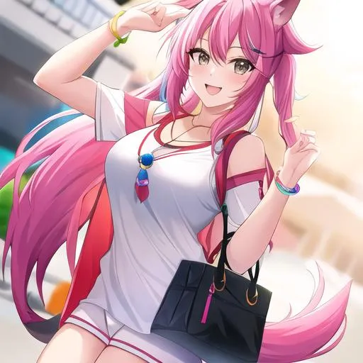 Prompt: Haley as a horse girl with bright multi-color hair in a casual outfit, smiling, carefree




