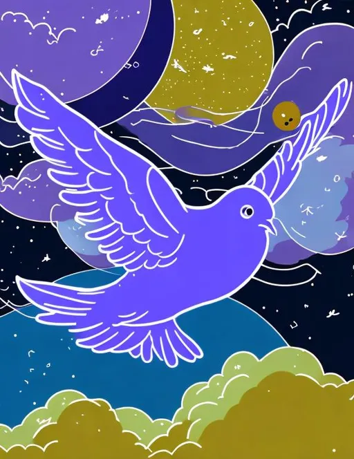 Prompt: flying dove in space, line illustration style