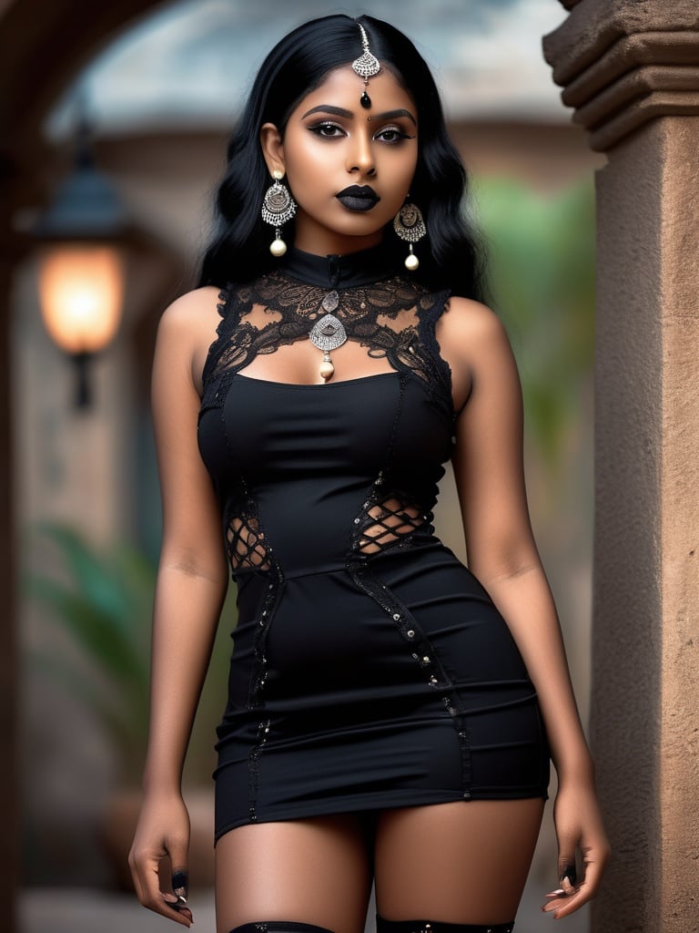 photo of a young 18-year-old dark skin indian goth g